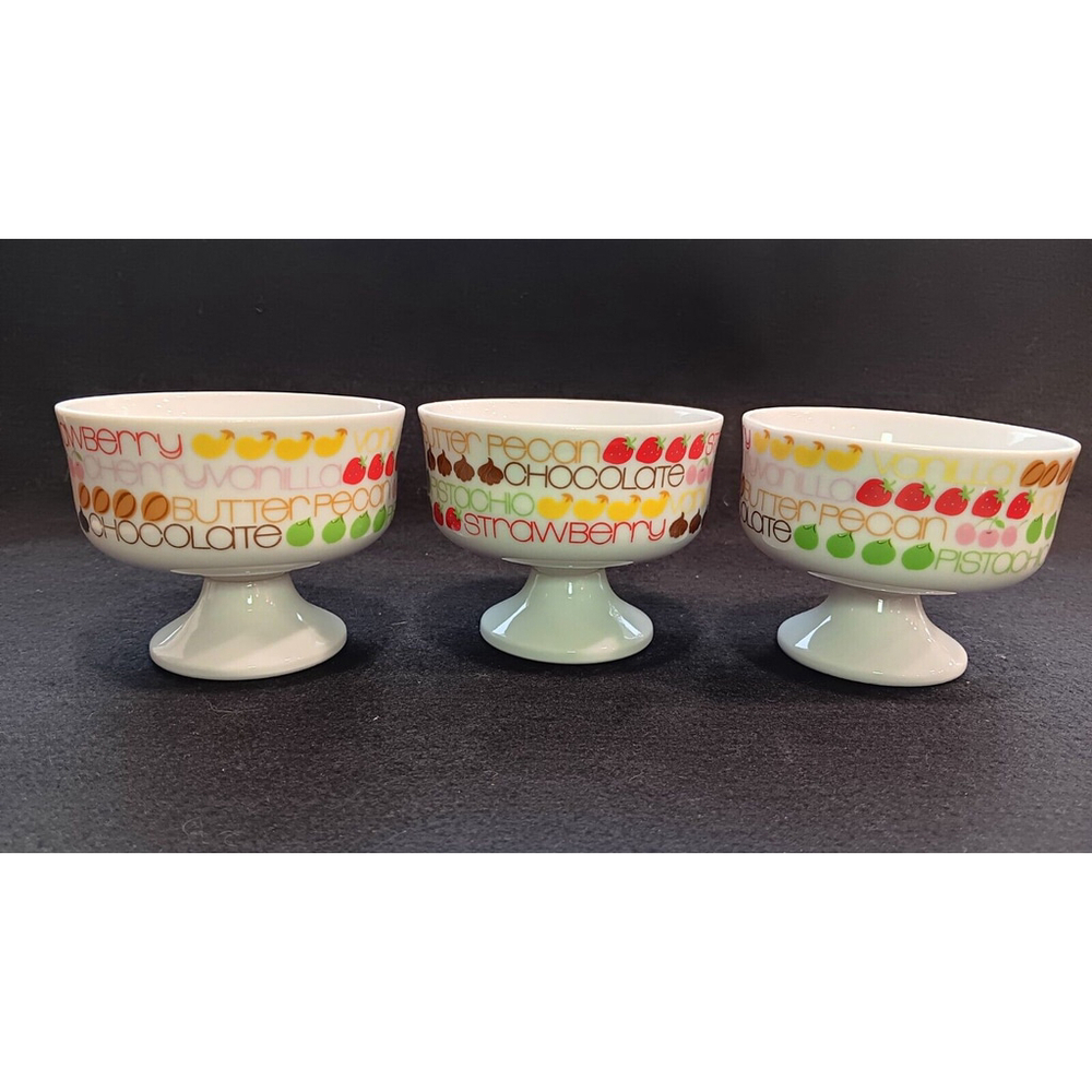 Set Of 3 Vintage MCM Sealtest DESSERT DISHES Pedestal Bowls Cups Japan Ice Cream